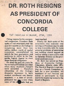 Dr. Roth resigns as president of Concordia College