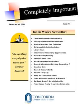 Concordia Weekly Newsletter Volume 01/Issue 15